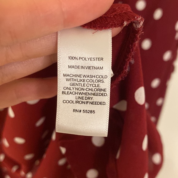 Red Polka Dot Long Sleeve Blouse - Express - Size S - Picture 4 of 5